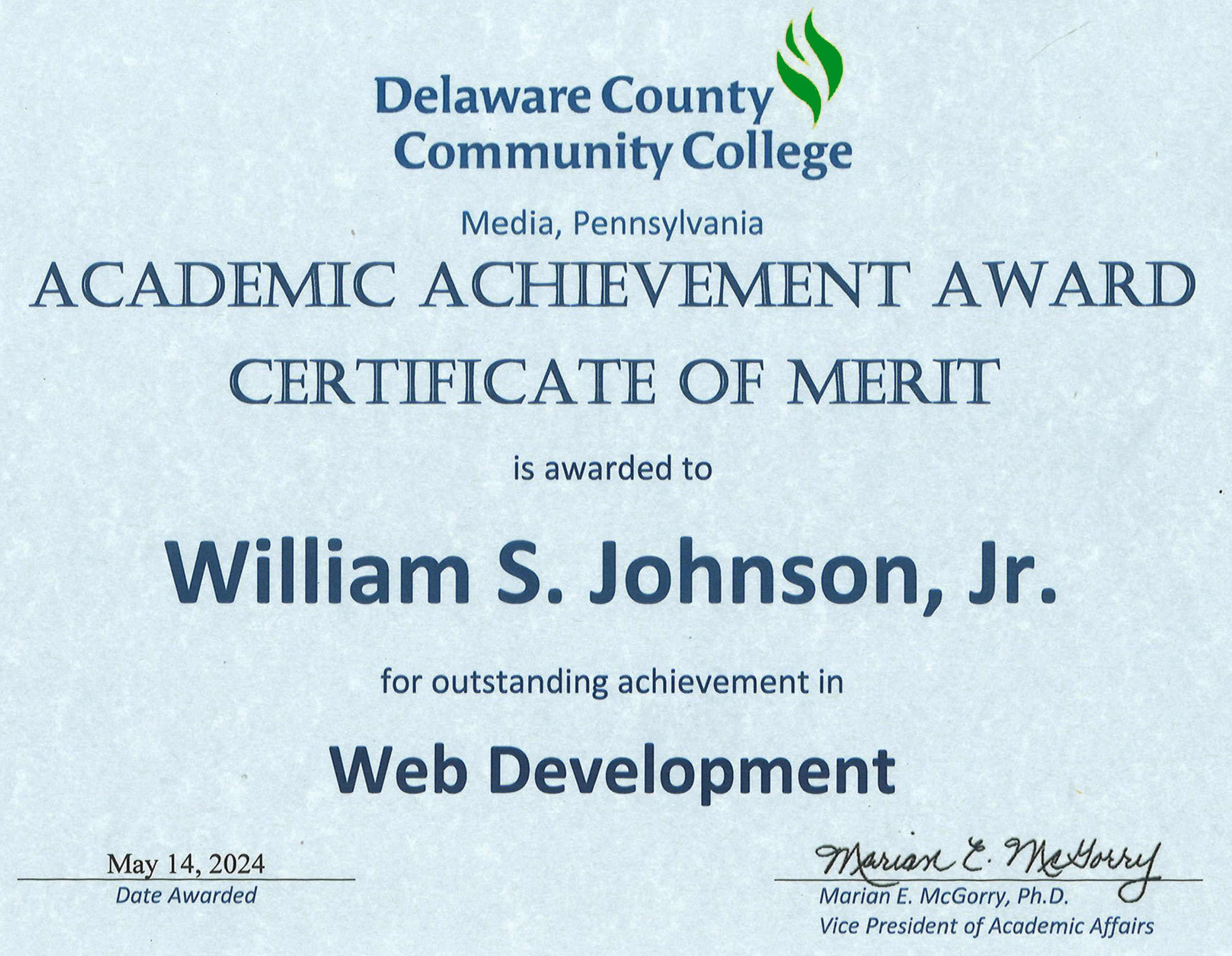 Certificate of Academic Acheivement